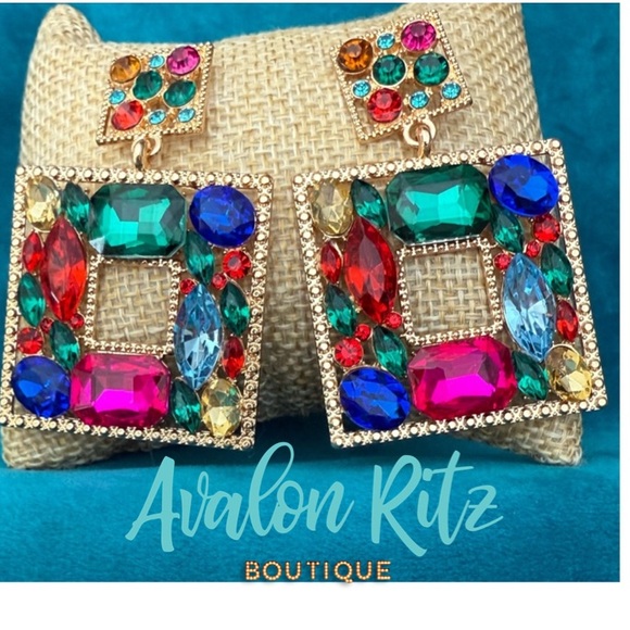 Jewelry - Multicolor Gemstone Square Earrings NEW